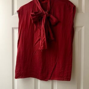 Carolina Herrera Red Sleeveless Tie Front Blouse